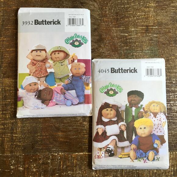 Butterick Sewing Pattern 3932/4045 Cabbage Patch Kids Baby Doll Clothes UNCUT - Picture 1 of 2
